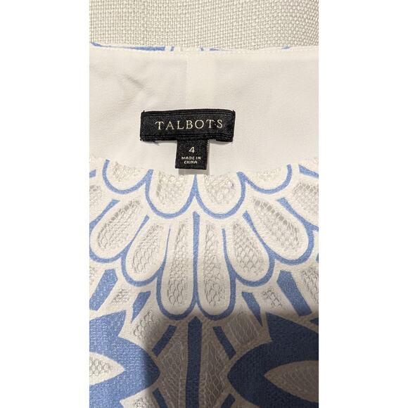TALBOTS Women Blue & White Cut Away Lace Floral Sheath Dress Lined Size 4 $179 - Picture 10 of 11